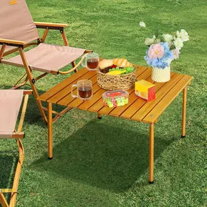 Wood Picnic Folding Camping Table, Lightweight Roll-Up Table Portable Picnic Table with Easy Carrying Bag for Outdoor, Beach, Picnic, Backyards, BBQ and Party,Racks & Displays,Shipped from the United States