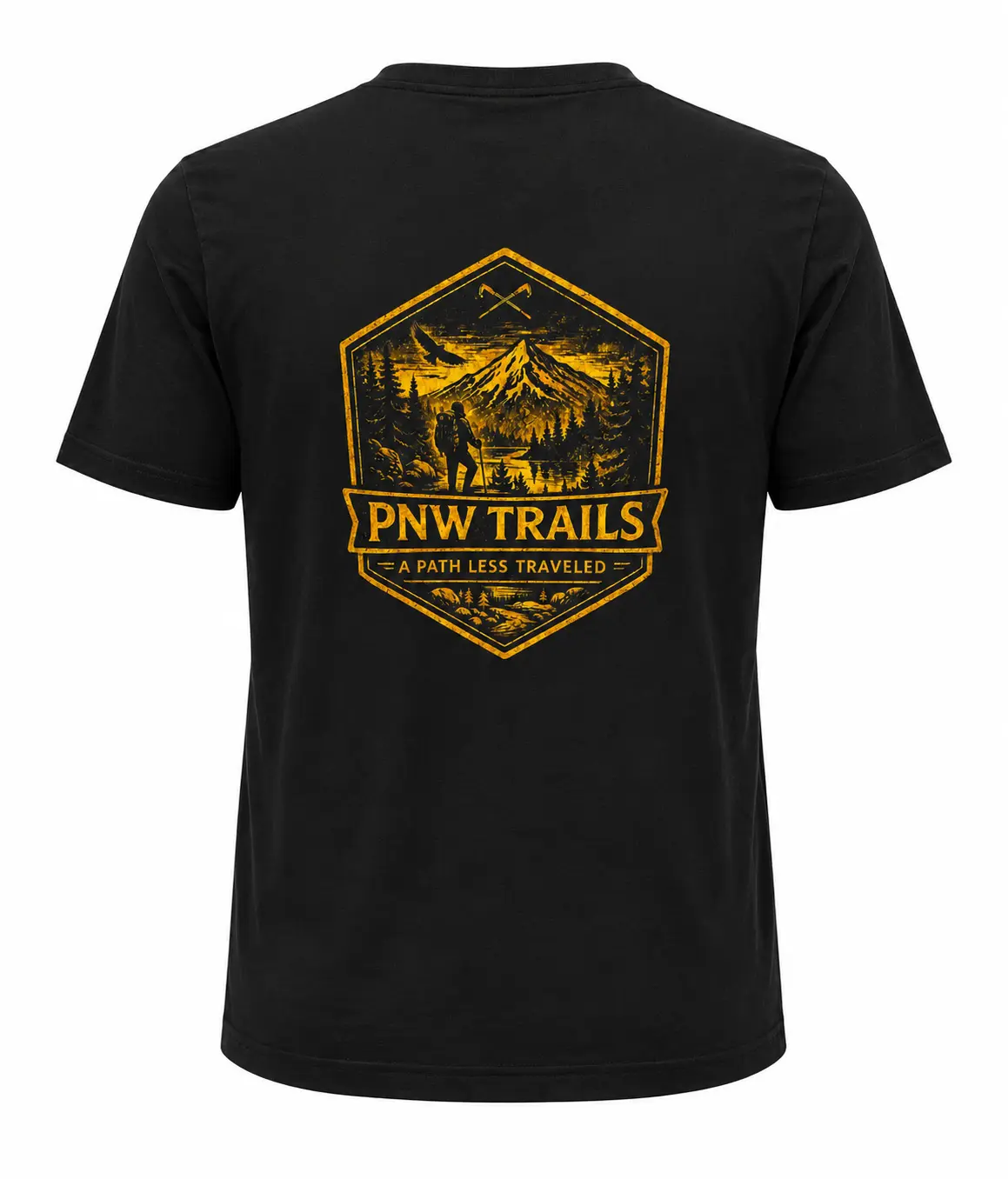 Men's PNW Adventure Series Crew Neck Casual T-Shirt - Premium Cotton, Cotton, Badge Print, Hiking Trails Theme