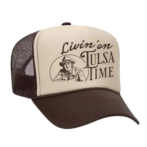 Livin' On Tulsa Time Foam Trucker Hat, Slogan Statement Hat for Daily Wear, Slogan Statement Hats