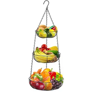 3-Tier Hanging Fruit and Vegetable Basket, 2 Hooks