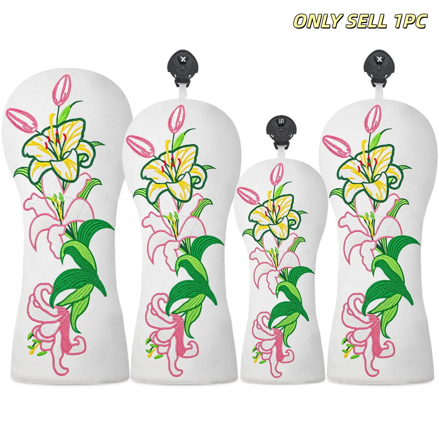 Beautiful Flower Golf Club Headcover Set, 4-Piece Durable Golf Wood Protector, Floral Pattern, Perfect Gift, Fits Driver, Fairway Wood & Hybrid, Golf Accessory