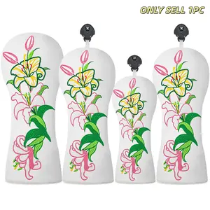 Beautiful Flower Golf Club Headcover Set, 4-Piece Durable Golf Wood Protector, Floral Pattern, Perfect Gift, Fits Driver, Fairway Wood & Hybrid, Golf Accessory