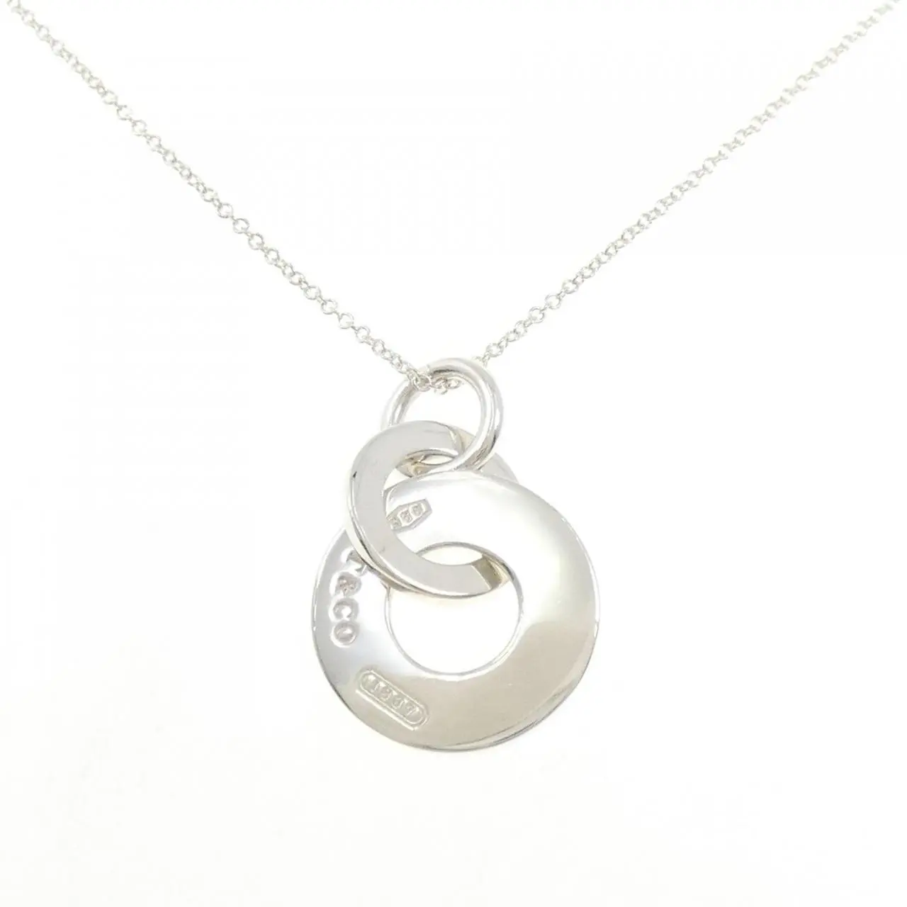 Pre-owned Tiffany & Co. Sterling Silver 925 (Ag925) Small Leather Goods Tiffany 1837 Interlocking Drop 925 Silver Necklace