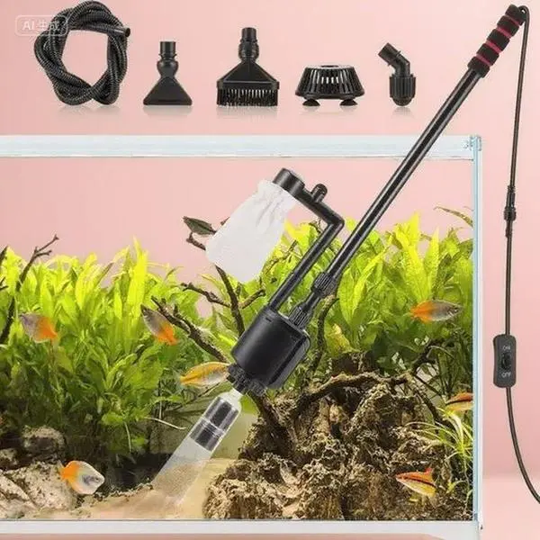 6-in-1 Aquarium Cleaning Tool with 20W 320GPH High-Power Vacuum Pump, Reusable Water Change & Sand Wash System, 360° Rotatable Duckbill Head, Built-In Filter, Water Shower, Oxygenation, Universal Daily Maintenance