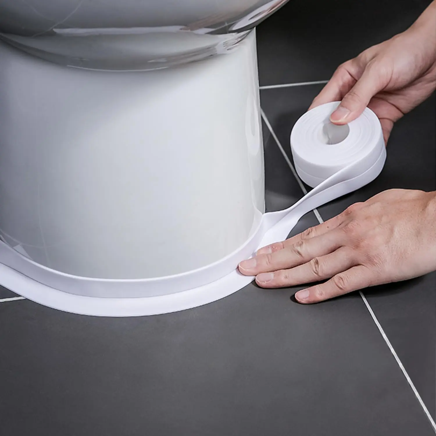 Waterproof Self-Adhesive Sealant Tape - 16.4FT Industrial Strength, No Tools Needed, White Kitchen & Bathroom Bathroom Sealing Tape for Toilet Liners, Countertops & Under Sink Fixes, Seamless Adhesive, Textured Surface Tape
