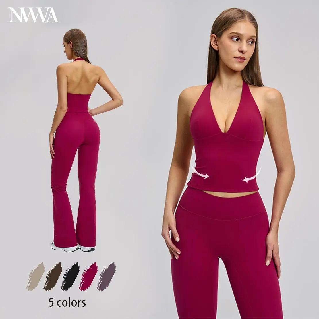 NVWA  Women's Summervibes 2-Piece Athleisure Workout Set - Sleeveless Deep V Backless Tank Top & High-Waisted Flared Pants, Skin-Friendly Breathable Summer Sportswear, Suitable for Gym & Yoga, 2 Piece Sets, Workout Sets For Women Outdoor Fun tiktokshopbac