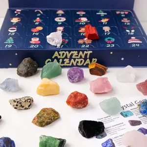 24 Piece Mineral Blind Box Crystal Christmas Countdown Calendar, New Christmas Gift for Geology Lovers, Halloween Home Decor, Party Present, Crystal Pebble
