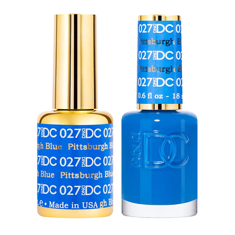 DND DC Duo Gel Nail Polish & Matching Lacquer Set, Long-Lasting UV-Cured Manicure, #027 Pittsburgh Blue, At-Home Gel X Cosmetic Bottle, Bis-Hema Poly