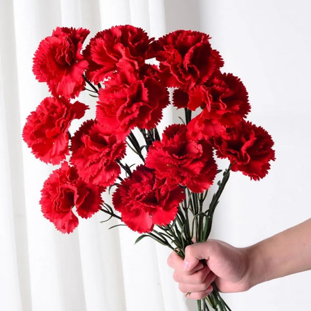 10 Pcs Photorealism Artificial Silk Carnation Flowers Bunch Pack - Long-Lasting, Multi-Layered Ruffled Petals, Wilt-Free Home Wedding Office Decor, Birthday Mother's Day Gift