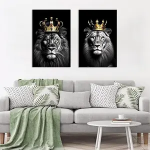 2pcs/set Canvas painting Animal Posters and Prints Lion King  with Crown Canvas Wall Painting Motivational Pict