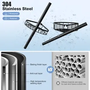 Caddy Tension Pole: Stainless Steel Rustproof 4-Tier Shower Organizer - 47-121 inch Adjustable Bathroom Shelves for Bathtub Shampoo Storage - Tension Rod Floor Standing Bath Rack - Black