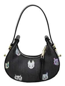 Cartoon Cat Print Satchel, Cute Mini Shoulder Bag, Geometric Cat Pattern, Soft PU Leather, Daily Use, Gift Essential for Women