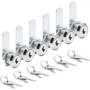 6 Pack Keyed Alike Cam Locks - 3/4" (20mm) Set with Keys for Drawers, Mailbox, Tool Box, RV, File Cabinet