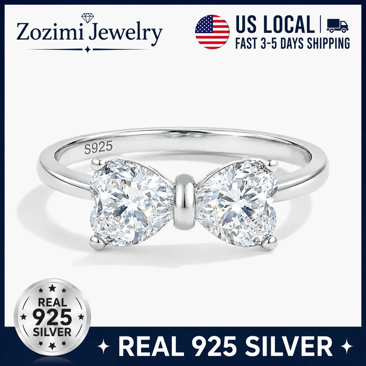 Zozimi 925 Sterling Silver Bow Knot Ring with High Quality 5A Grade Cubic Zirconia, Elegant Butterfly Bow Design Ring for Women, Engagement Jewelry, Anniversary Birthday Gift, Daily Wear Fashion Accessory