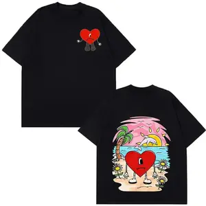 Unisex Bunny Vintage Fashion T-Shirt Harajuku Style Latin Music Theme Short Sleeve  Cotton Comfortable Fit Ideal for Music Fans