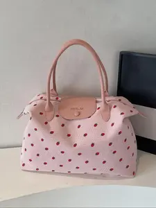 2026 Spring/Summer Women's Strawberry Print Large Capacity Tote Bag, Casual Multi-Functional Shoulder Bag with Coin Purse, Large Capacity Daily Commuter Bag, Casual Trendy Bag, Corduroy Casual Commuter Bag, Casual Shopping Bag