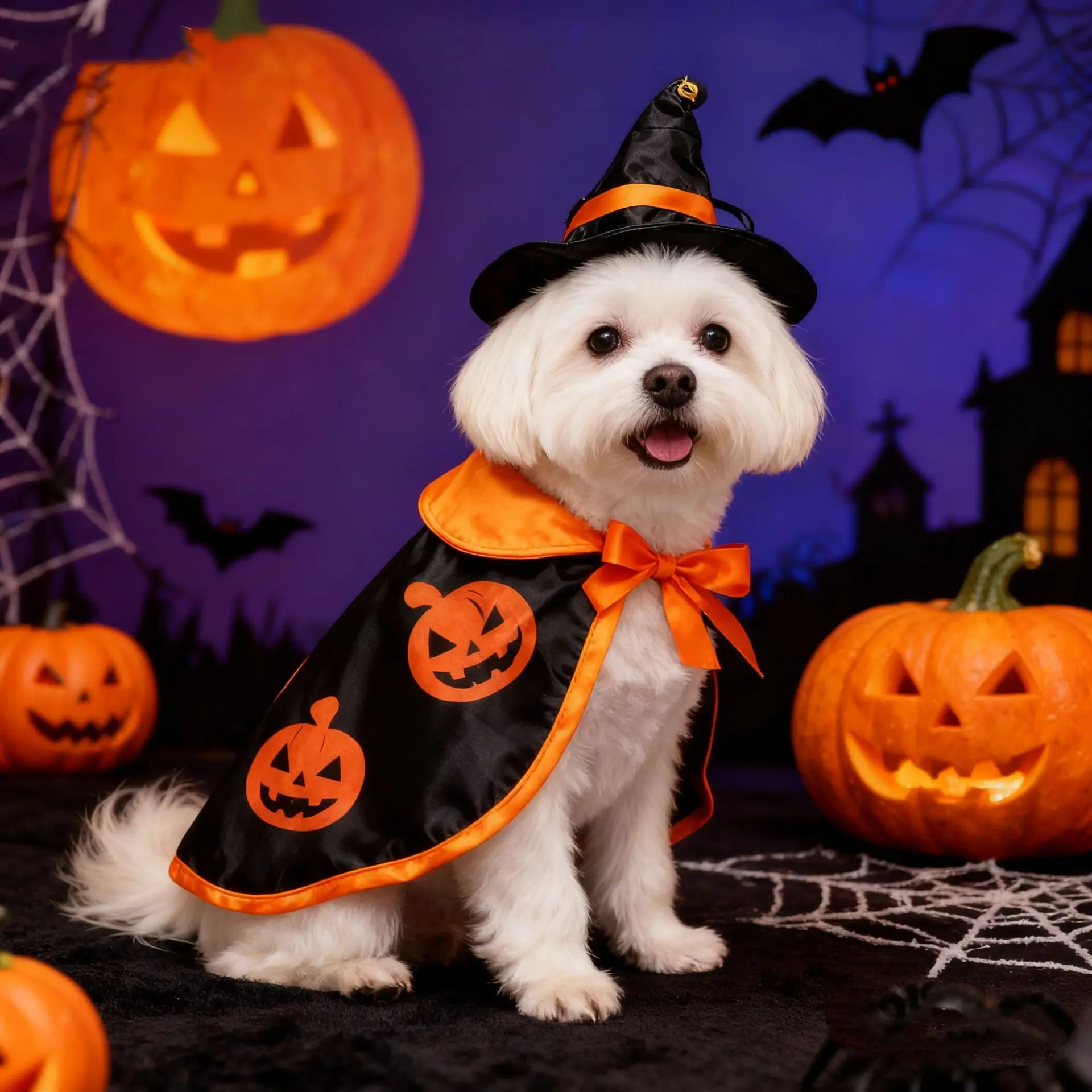 Halloween Dog Cape and Hat Set for Small Dogs, Funny Pet Wizard Costume Cloak, Cosplay Dress Up Outfit for Teddy Chihuahua Cats