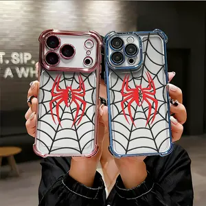 Red and black spider web Phone Case for iPhone 17 AIR 17 PRO 16 PRO 15  PRO MAX  14 PLUS 13 PRO 12 11 series (silicone softshell) airbag anti-drop and shockproofmobile phone protective case