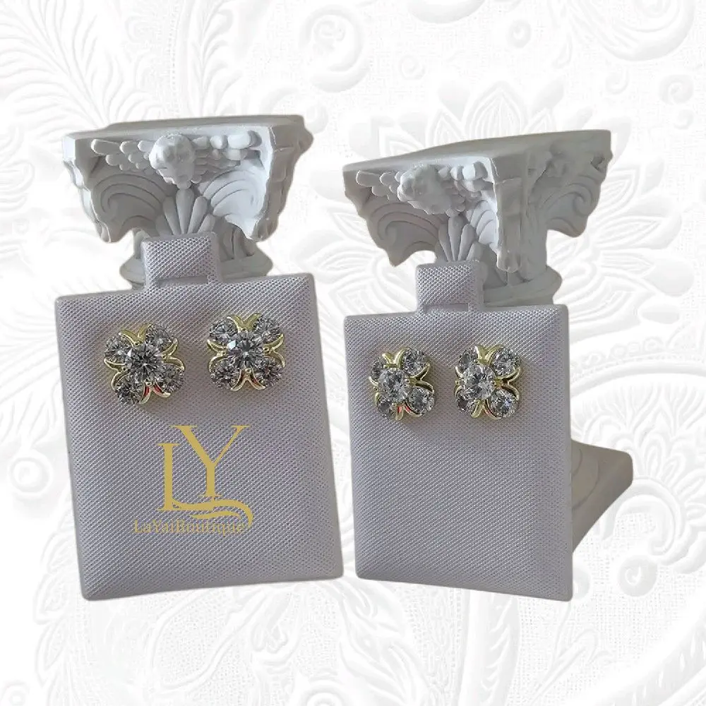 LaYaiBoutique #1027 Flower style earrings white stone Laminated 14k HIGH QUALITY.
