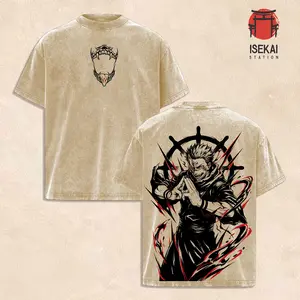 Ryomen Sukuna T-Shirt Jujutsu Kaisen, King of Curses Anime Graphic Tee, Sukuna Hand Sign Dark Aura Manga Shirt, Vintage Washed Oversized Japanese Streetwear, Acid Wash Soft Cotton Unisex Anime Apparel, Gift for JJK Fans
