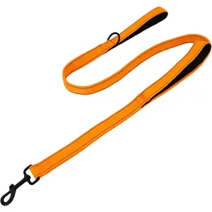 4FT Orange Strong Dog Leash with 2 Padded Handles, Traffic Handle Extra Control, Double-Sided Reflective Walking Lead for Small Medium and Large Dogs(Orange, 4FT)