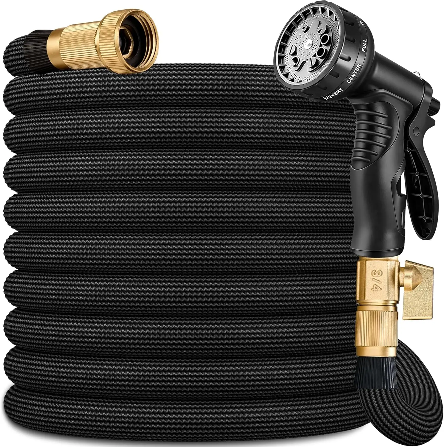 Flexible 100 FT Garden Hose, Ultra Lightweight 100FT Water Hose with 10-Function Sprayer & 3/4" Brass Fittings, Kink-Free, Sturdy, Abrasion Resistant, for Yard, Lawn, Outdoor & Gardening (Black)