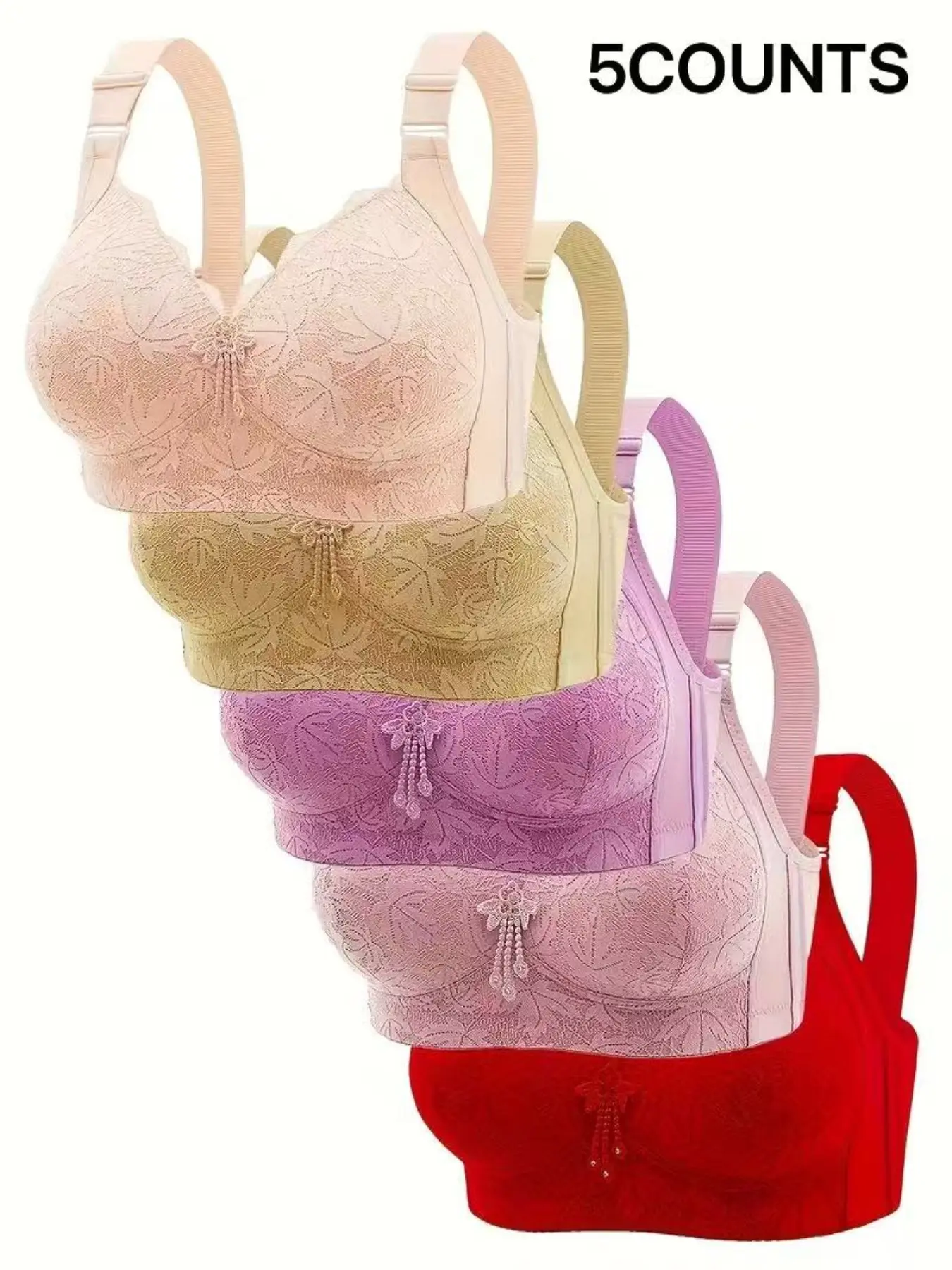Women's Thin Full Coverage Bra Set with Adjustable Straps and Floral Lace Trim, Comfortable Breathable No Underwire Elegant Chic Fit Bras, Various Colors, Essential Everyday Lingerie Elegance Underwear Womenswear