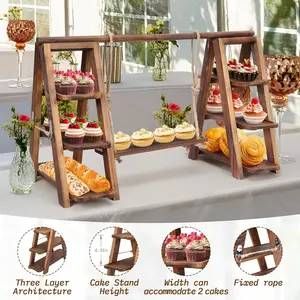Natural Wood 3 Tier Serving Tray, Cake Stand, Bread Basket, Farmhouse Dessert Display Stand for Wedding, Party And Charcuterie