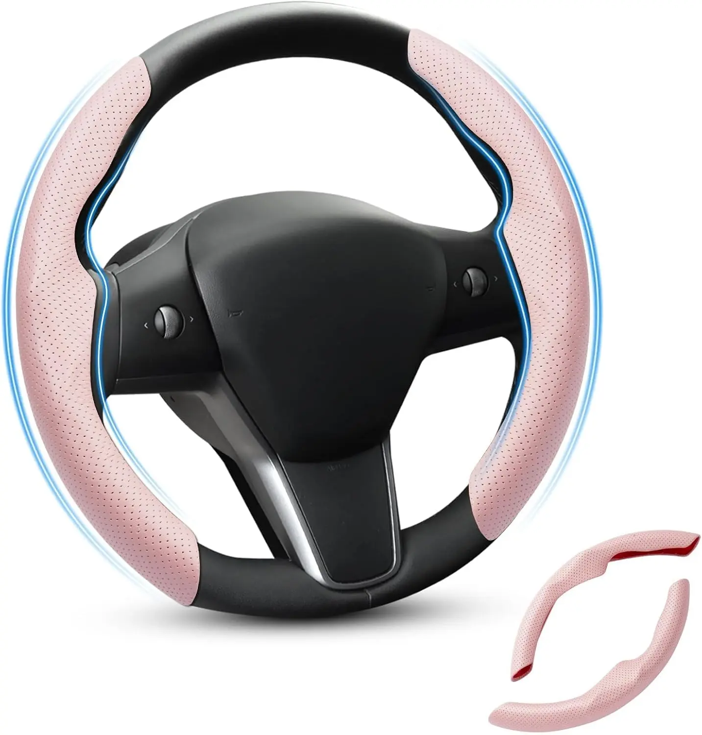 KUST Custom-Fit for Tesla Steering Wheel Cover, Tesla Model Y / 3 2017-2025 (Fit Model Y Juniper 2026/ Model 3 Highland) Carbon Fiber Steering Wheel Cover for Tesla Model Y / 3 Accessories (Pink，black)