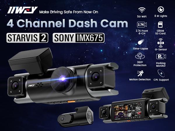 IIWEY C4-pro 4 Channel Dash Cam 360° View, STARVIS 2 Front 2.7K Rear 2K Inside 1080P x2, 8IR LEDs Night Vision 3.0, PlateTag AI for Plate Clarity, 5GHz WiFi GPS, Voice Control, 24/7 Parking Mode, For Free 128GB Card