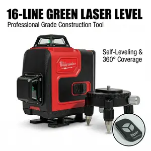 Milwaukee 16 Line Laser Level For Construction Layout And Interior Installation Measuring Tool ±0.3mm Accuracy Long Runtime Dual Power Supply