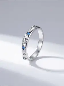 Nautical Silver-Plated Ring, Featuring Shell, Blue Star Zircon and Clear Zircon Accents, Perfect for Everyday Wear or as a Beachy Statement Piece