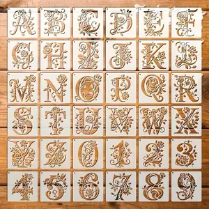 36 Floral Letter Templates, Reusable Rose Letters 3.9 Inches, Wall Stickers, Patches, Pillows, T-Shirts, Carving, Engraving, Plates, Cups