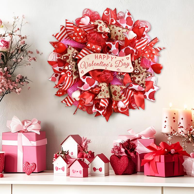 1 piece of 35cm or 45cm Valentine's Day/Spring Wreath, suitable for front door decoration - Plastic door ornament with branches and leaves, wall-mounted decoration, suitable for all seasons, Valentine's Day or housewarming gift.