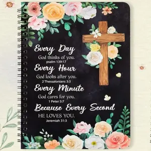 A5 Floral Cross Religious Spiral Notebook, She Will Not Fall, Bible Verse Lined Hardcover Journal, Hardcover Notebook, Devotional Notebook, Christian Christmas Gift, Sunday School Office Supplies