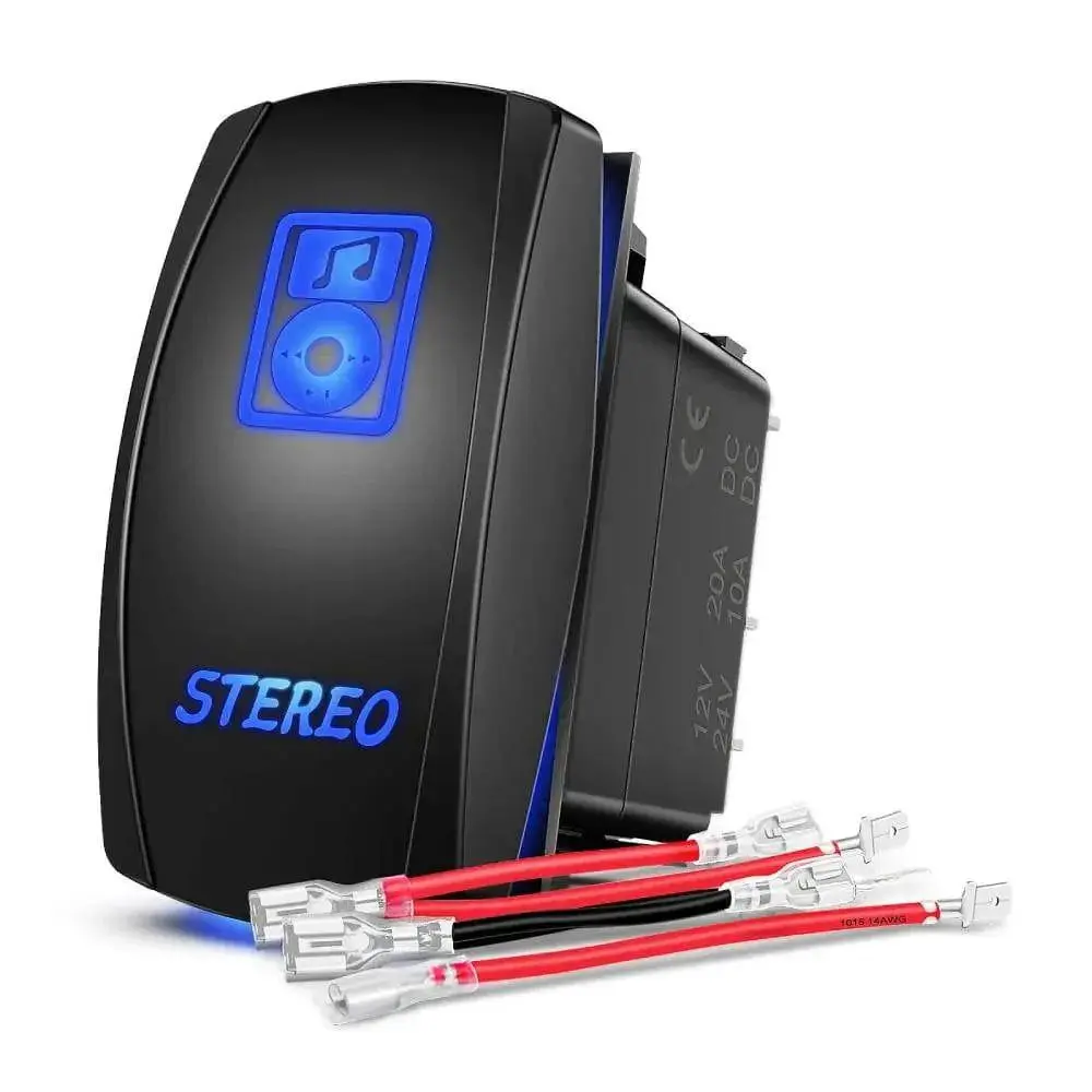 Nilight 5-Pin Laser Etch LED Illuminated On/Off Stereo Rocker Switch - Blue, 12V-24V, 14G, On/Off Control, for LED Lights, Trucks, Outdoor Electrical Use, Includes Wiring Diagram for Easy Installation, Motorcycles