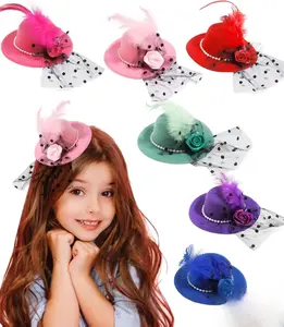 Mini Tea Party Hats for Women - 6 PK - Clip-On Fascinators Hats for Girls and Women, Top Hat Hair Clips for Tea Party Favors Birthday Party (4 Inches) Multicolor