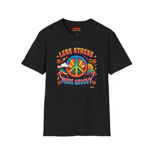 Less Stress More Groovy T-Shirt — Retro Peace Sign Hippie Tee