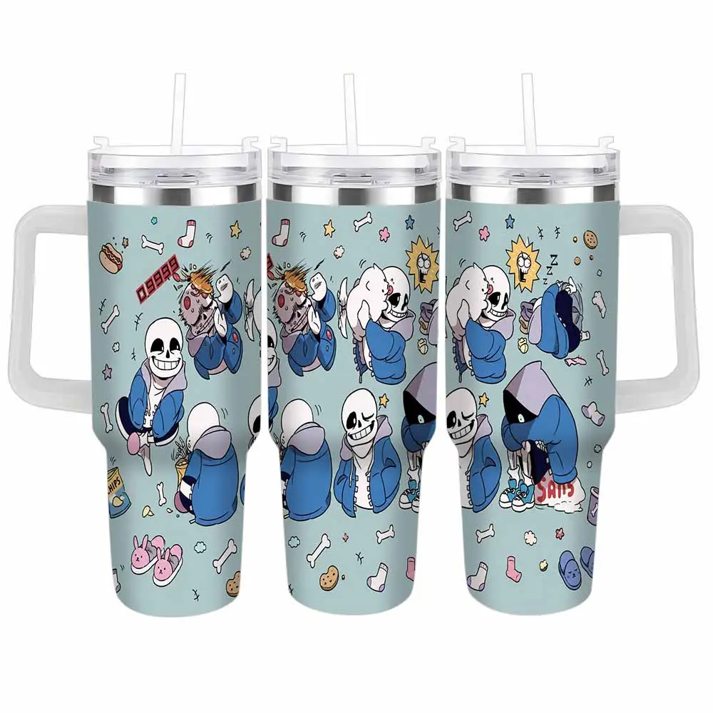 Undertale Skeleton Sans Cartoon Graphic Vacuum-Insulated Stainless Steel Travel Tumbler (30oz/40oz) - Durable Drinkware, Keeps Drinks Hot/Cold, Ideal for Daily Commute, Gaming Fan Gift & Collection Accessory