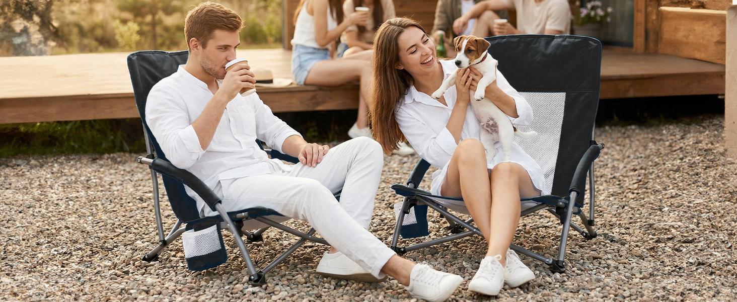 Portable Folding Camping Chair with Storage Pocket & Carrying Bag, 250 LBS Support, Mesh Breathable Back, Backpacking Chair for Hiking Fishing Picnics Beach