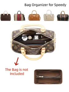 2026 New Felt Handbag Organizer Insert for Speedy25-35, Makeup Travel Tote Inner Bag with 9 Pockets, Secure Zipper Compartments, Travel Accessories, for Luxury Handbag & Tote Bag