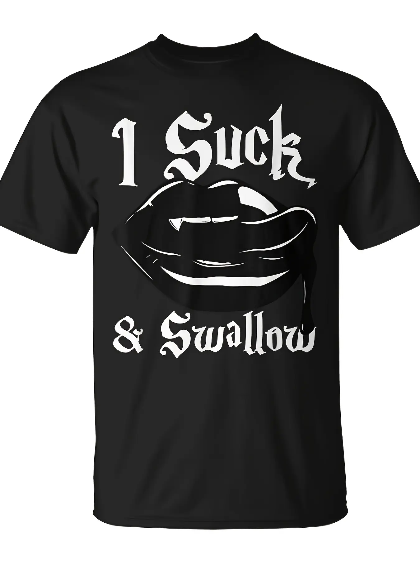 I Suck And Swallow Sexy Vampire Fangs Halloween Costume T-Shirt |   Unisex, Daily Wear, Funny Christmas Novelty, Summer Trendy Streetwear, Top Quality Comfortable Casual, Printed T-Shirt, Pure 220G, Crew Neck, Regular Fit