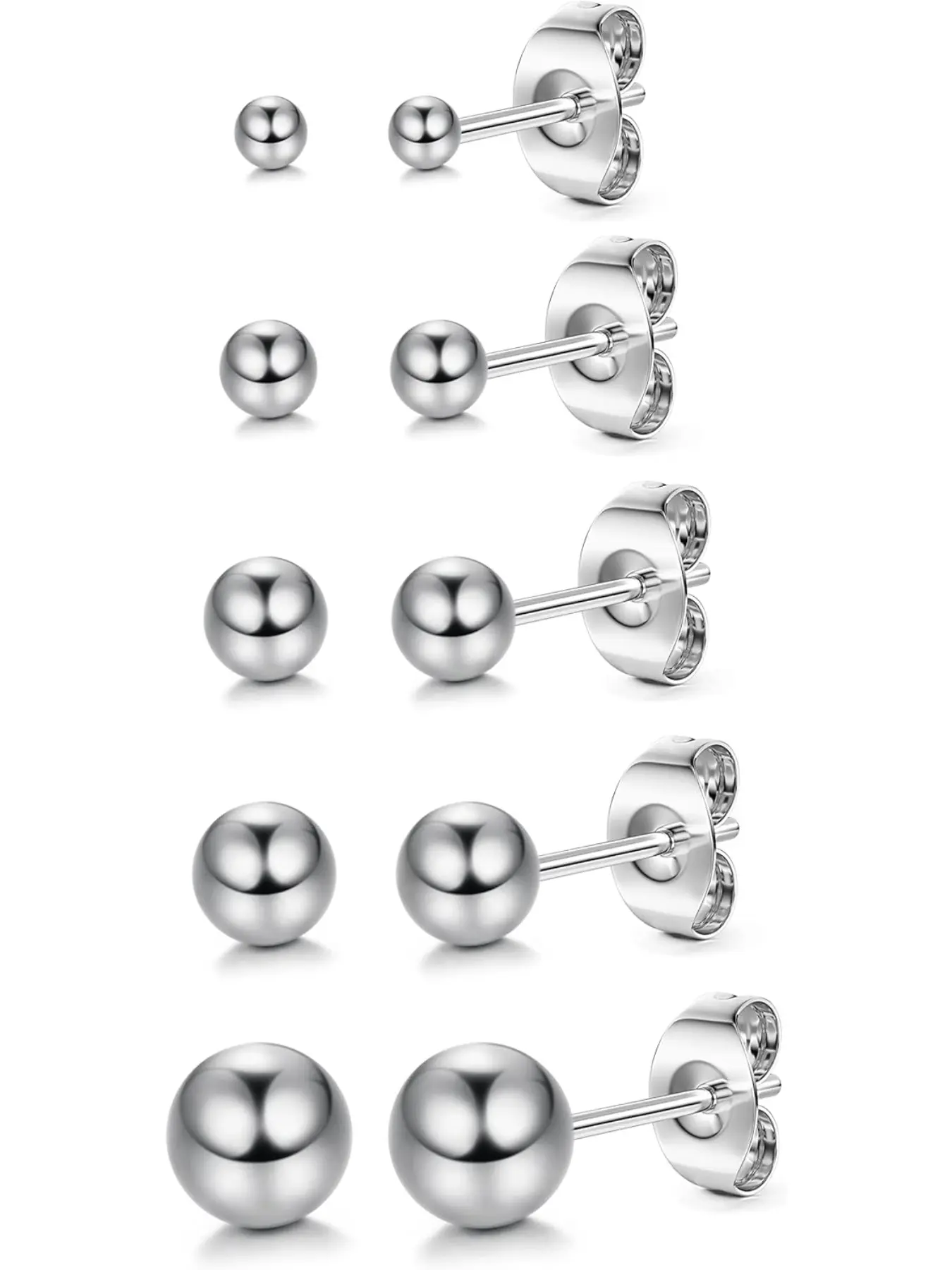 5 Pairs G23 Titanium Earrings Stud Earrings Set, Tiny Ball/CZ Cartilage Stud Earrings for Women Men Sensitive Ears, 3/4/5/6/8 mm Hypoallergenic Titanium Stud Earrings, 20G High Quality Earrings, High Quality Jewelry, Piercing Earrings Studs