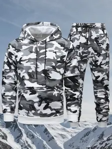 2-piece men's camouflage printed hooded long-sleeved sweatshirts and sweatpants, casual sportswear sets, outdoor clothing, parties, gatherings, streetwear, gifts, festivals, fashion trends, hooded sweatshirt sets, Halloween, Christmas, Black Friday