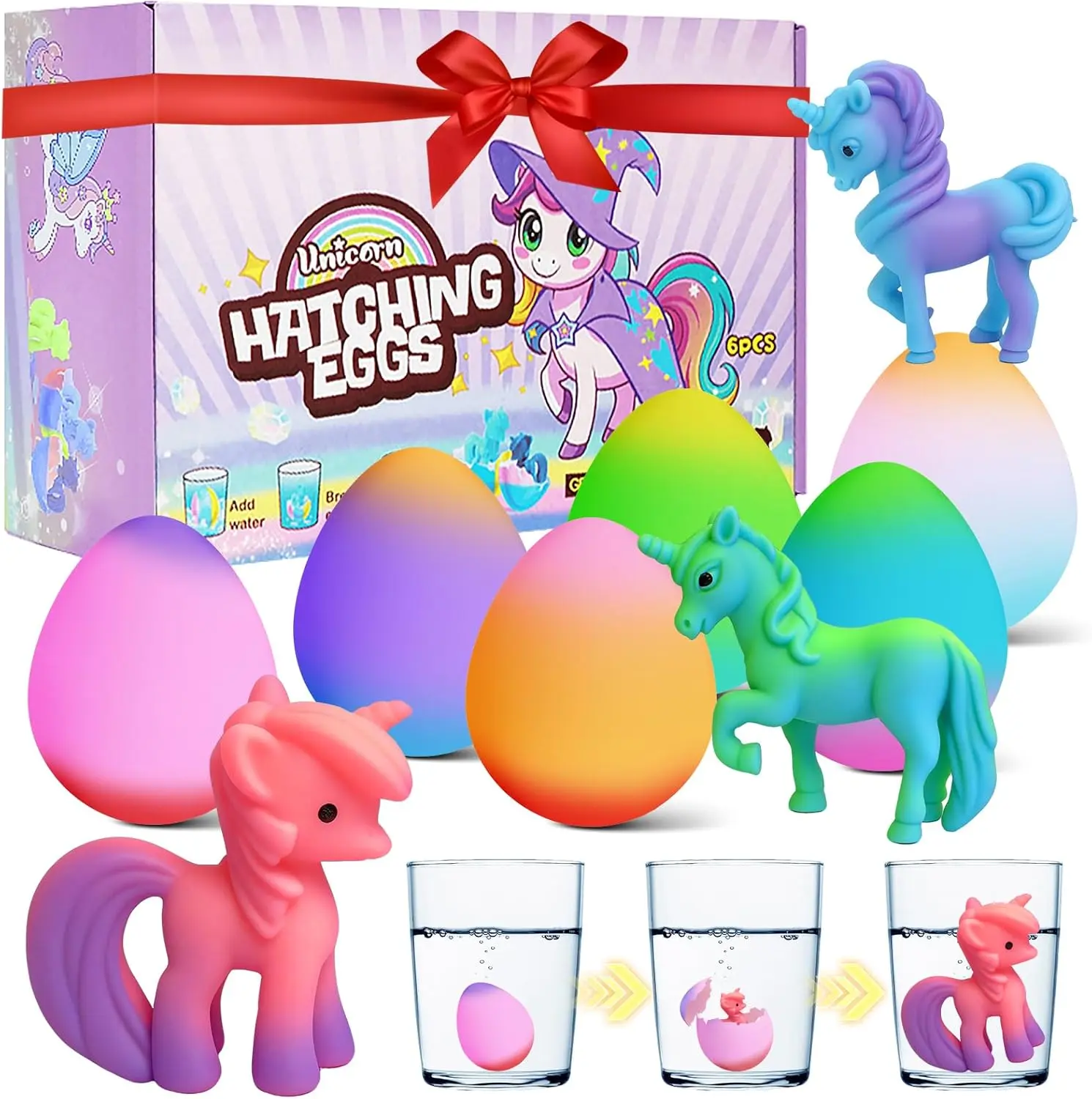 Unicorn Hatching Surprise Eggs for Kids - 6 Pack Easter Basket Stuffers, Easter Egg Toddler Birthday Gifts for Boys & Girls Age 3 4 5 6 7 8 Years Old