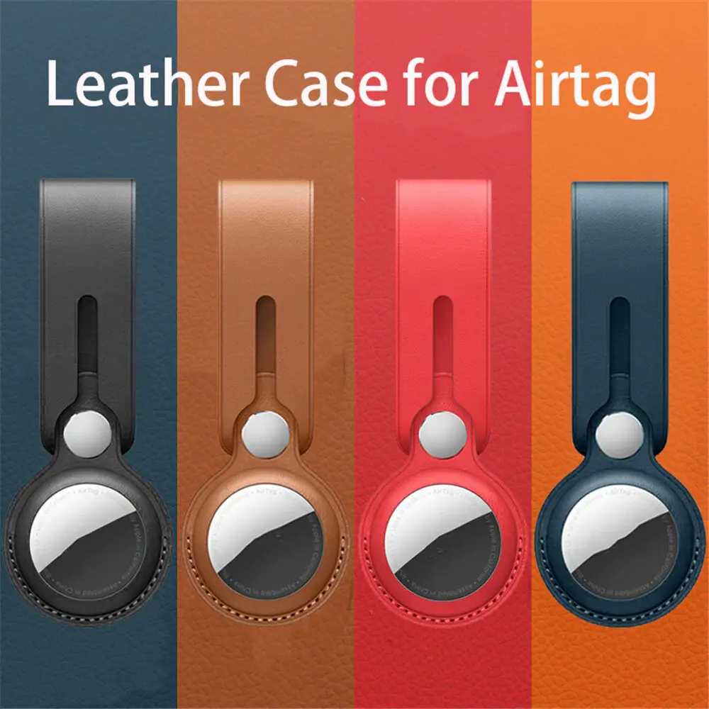 Leather Case Cover for AirTag Pet Location Tracker Sleeve Shell Skins Keychain