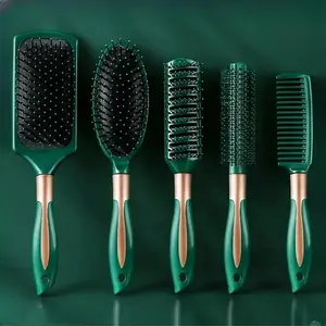 Hairdressing Comb Set, 5 Counts/set Air Cushion Comb & Round Curling Hair Brush & Detangling Hair Comb, Anti Static Hair Comb for Women & Men, Heatless, Hair Care Comb, Hair Styling Combs