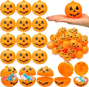 120 count Halloween Pumpkin Containers Plastic Storage Box Case Bulk, Mini Pumpkin Egg Candy  Bucket for Halloween Trick  Decoration Party Supplies(Orange)