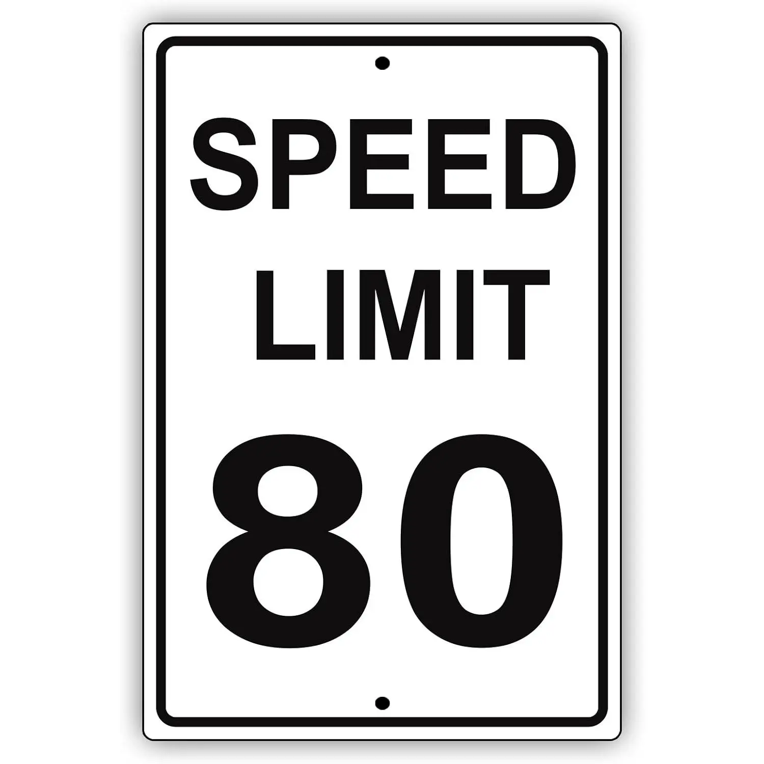 Speed Limit 80 MPH Miles Per Hour Black Letters Zone Slow Down Speeding Restriction Alert Attention Caution Warning Notice Aluminum Metal Tin 8" x 12" Sign Plate
