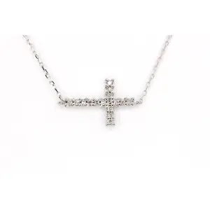 Dainty Diamond Cross Necklace - 14k White Gold - 0.04ctw